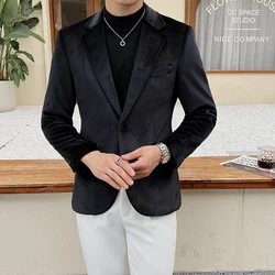 High Quality British Korean Slim Autumn Winter Men's Business Fashion Handsome Casual One Button Velvet Suit Thick Small Coat