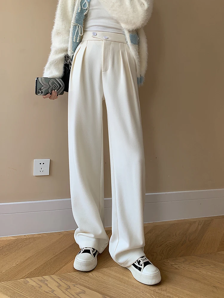 

QOERLIN Solid Winter Thick Warm Corduroy Pants Elastic Waist Women Suit Pants 2023 Korean Fashion Elegant Trousers Female XS-XXL