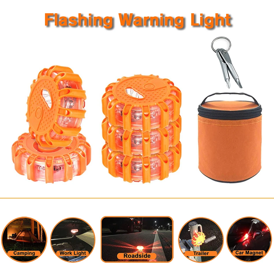 3 Pcs LED Safety Flares Kit for Road Emergency Warning Flashing