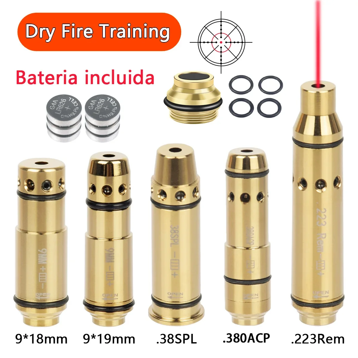380ACP 40S&W 223Rem .38SPL 9mm Laser Training Bullet Dry Fire Laser Trainer Cartridge Tactical Red Dot Training Bore Sight