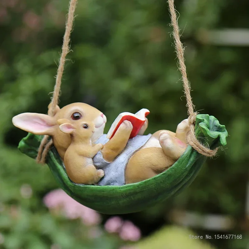 Creative Garden Outdoor Tree Pendant Swing Rabbit Decoration, Garden Cartoon Animal Crafts Decorations For Home, 1Pc