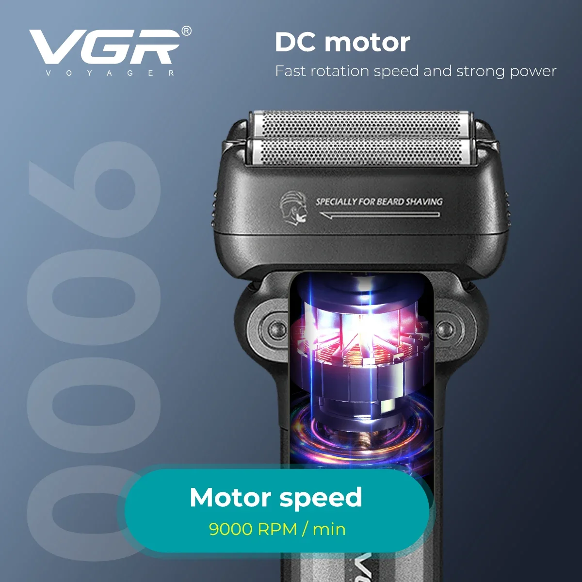 VGR 전기면도기 전문가용 면도기 9000 RPM 수염 트리머 LED 디스플레이 왕복식 남성용 면도기 V-368