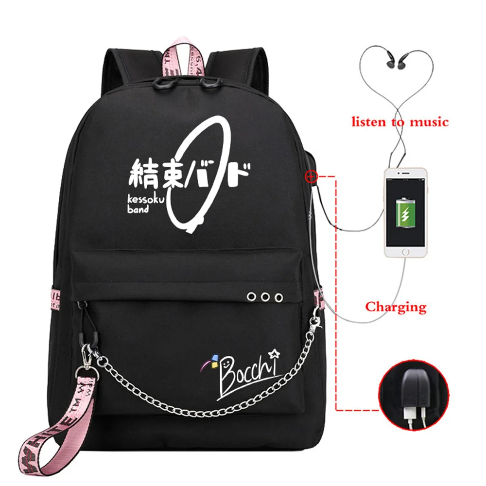 

Bocchi The Rock Anime Schoo Bag Girls Kawaii Backpack Usb Port Bookbag Satchel Hitori Gotou Manga Bagpack Travel Laptop Rucksack