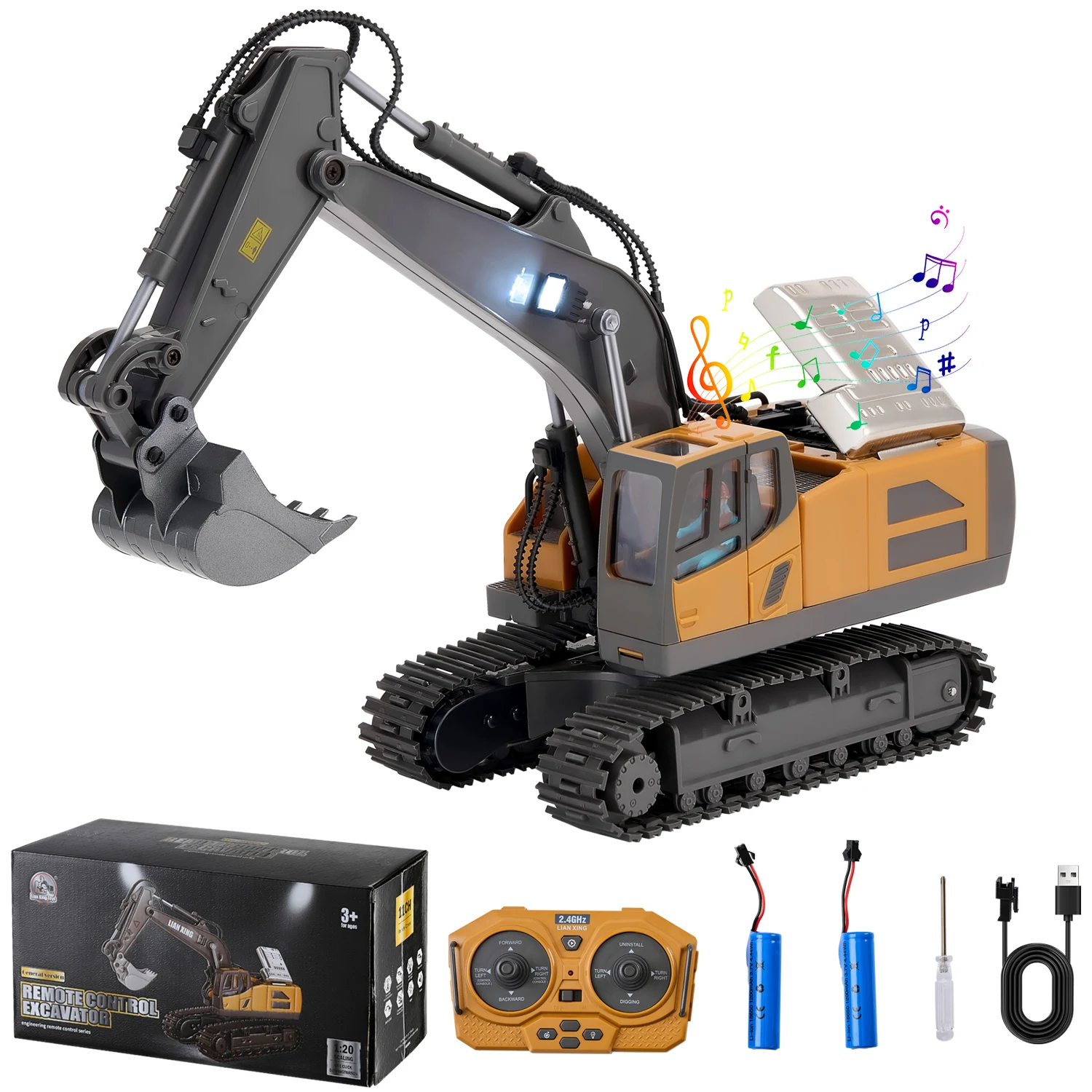 SucceBuy 2.4G Rc Excavator 1:20 Scale with Sounds Construction Vehicles Remote Control Car Digger Toys for Kids Boys Gifts