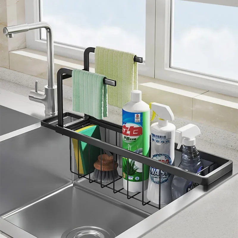 

Drainer Clip Kitchen Sponge Stand Towel Shelf Storage Organizer Telescopic Sink Accessories Holder Soap Dish
