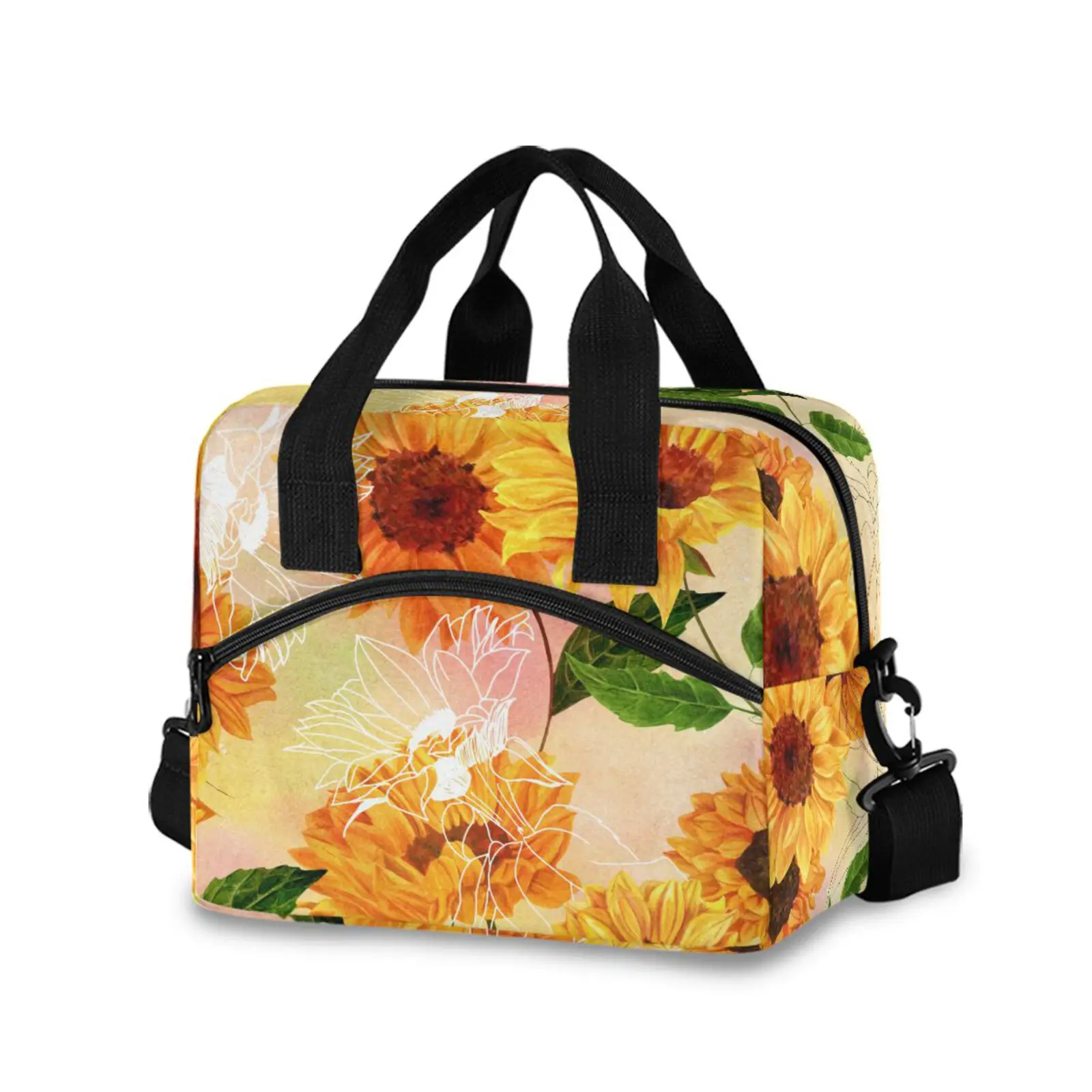 Fashion Lunch Bag Sunflower Print Multicolor Business Cooler Bags Women Hand Pack Thermal Breakfast Box Portable Picnic Travel
