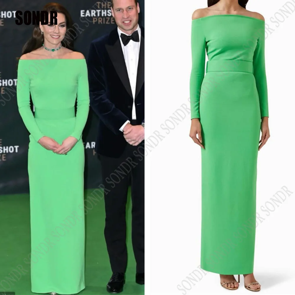 

SONDR Luxury Green Off Shoulder Pleat Full Sleeves Evening Dress For Party Woman Elegant Fashion Formal Prom Gown New 2024