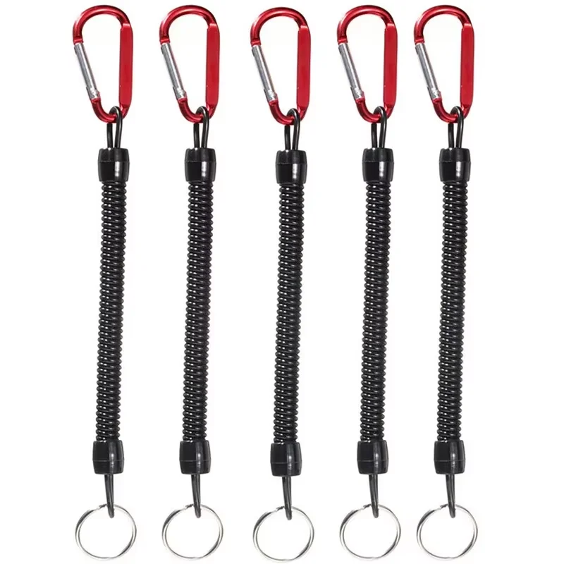 Fishing Rope 5pcs Fishing Lanyards Tactical Retractable Spring Elastic With Carabiner Camping Anti-lost Phone Keychain