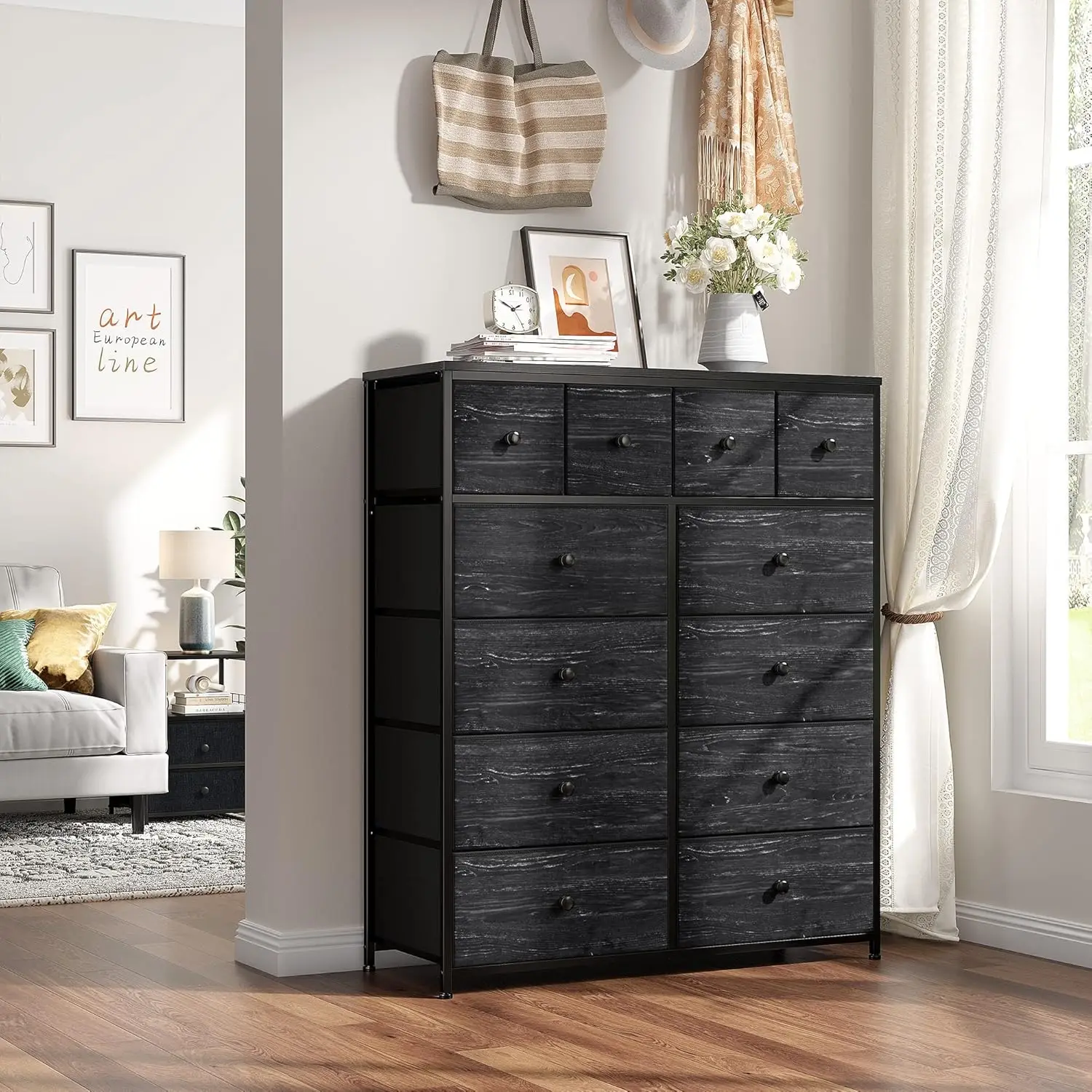 Dresser,Black Dresser for Bedroom with 12 Drawers Dressers & Chests of Drawers, Fabric Storage Dresser,12" D x 41" W x 44" H 3