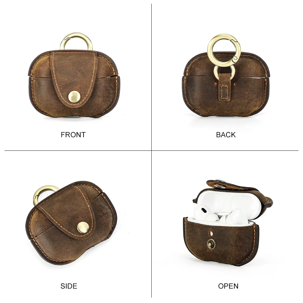 Handmade Luxury Genuine Leather Case For Apple Airpods Pro 2 Wireless Earphone Travel Portable Protective Bag Leather Sleeve