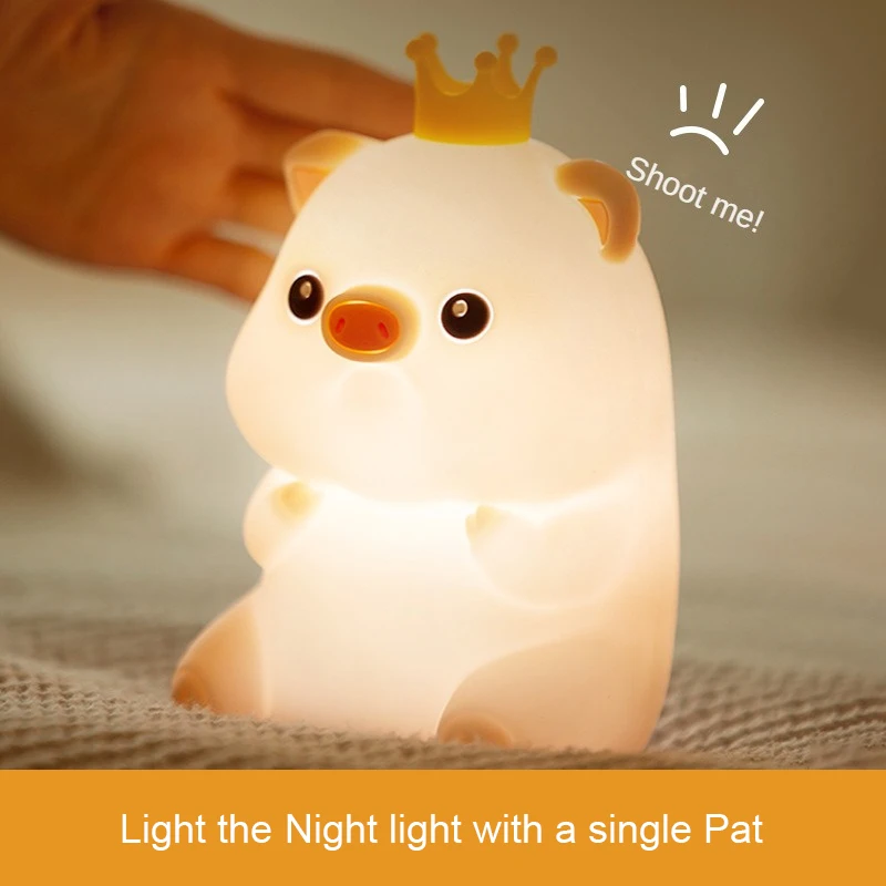 

Новая силиконовая лампа в виде свиньи в форме короны для ночного кормления, детский креативный подарок, спутник для сна, прикроватный ночник