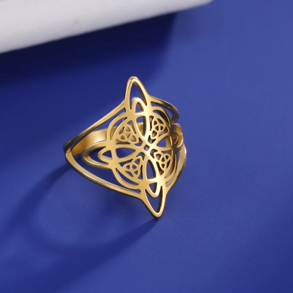 thumbnail image 2 of Poevic Witches Knot Ring For Women Stainless Steel Geometric Style Witchcraft Celtic Amulet Ring Celtic Knot Ring Elegante Chic Irish Celtic Knot Ring Vintage Jewelry, Gold,Stainless Steel 2 of 14