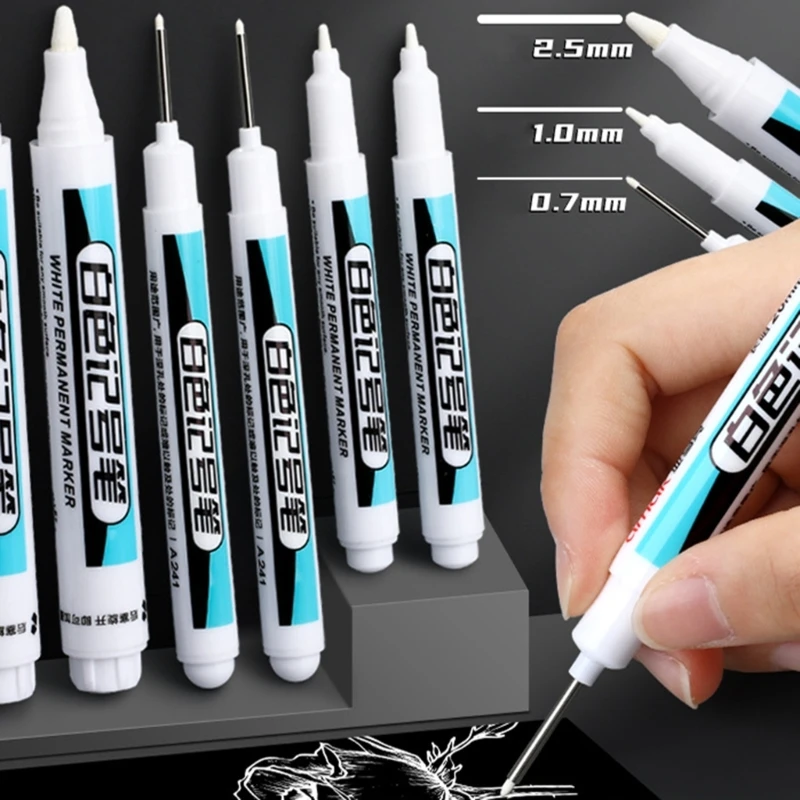 4 Pieces Oil-based Markers Pen Long Nose Markers Quick-drying Paint Pens White Permanent for Metal Glass