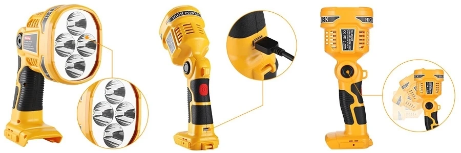 1120LM Flashlight Spotlight for Dewalt 14.4V-20V Battery Cordless LED Work Light