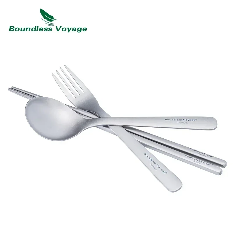 Boundless Voyage Titanium Fork Spoon Chopstics Set Ultralight Kitchen Cutlery Portable Picnic Tableware for Dessert Dinner Party