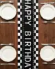 Happy Birthday Black White Checkerboard Linen Table Runner Party Decor Racing Theme  Dining Table Runner Birthday Decorations 4