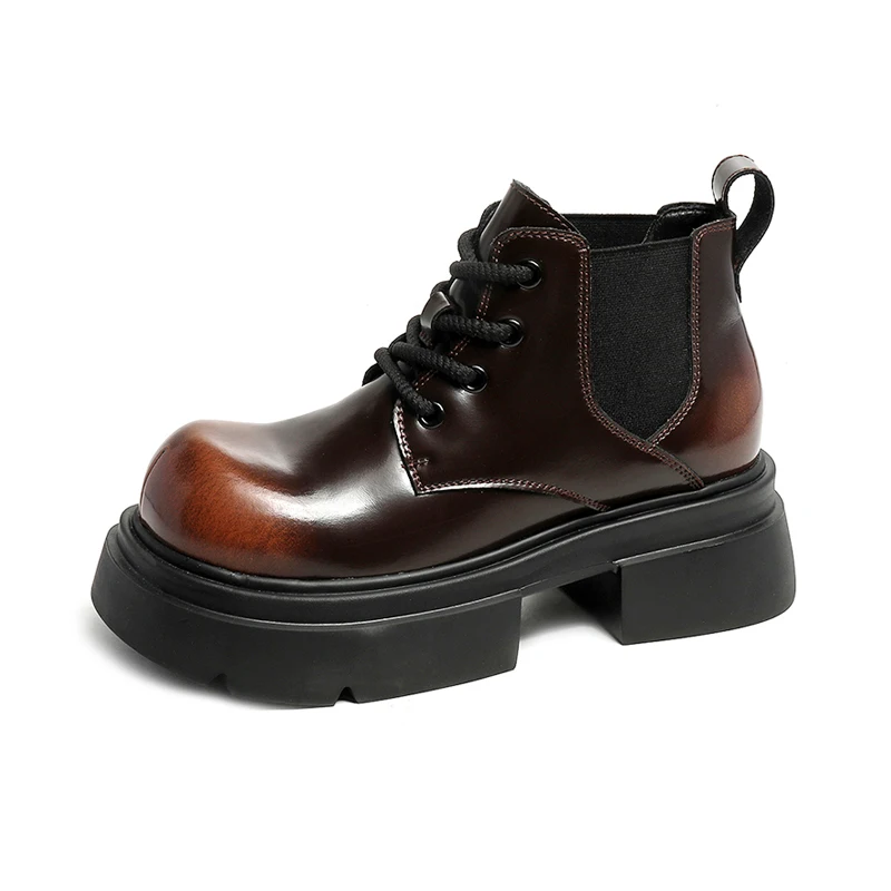 

Authentic Leather Chelsea Boots Female Black Retro Elegant Ankle Boots Woman Wedges 2023 Designer Chunky Platform Booties Gothic