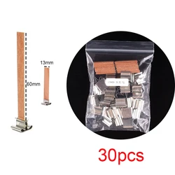 30pcs Natural Wooden Candle Wicks with Clips for DIY Handmade Smokeless Candle Crafting (13X60mm)
