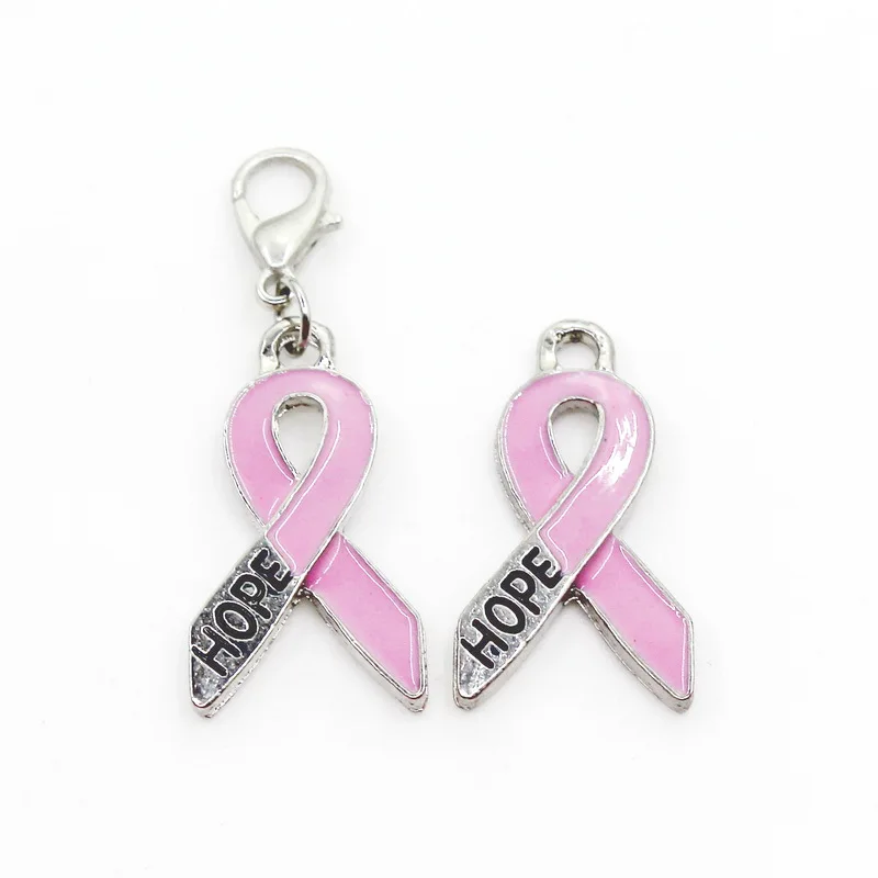 

Lobster Clasp Hanging 20pcs Pink Cancer Ribbon Hope Dangle Charms DIY Necklace Bracelet Jewelry Accessories