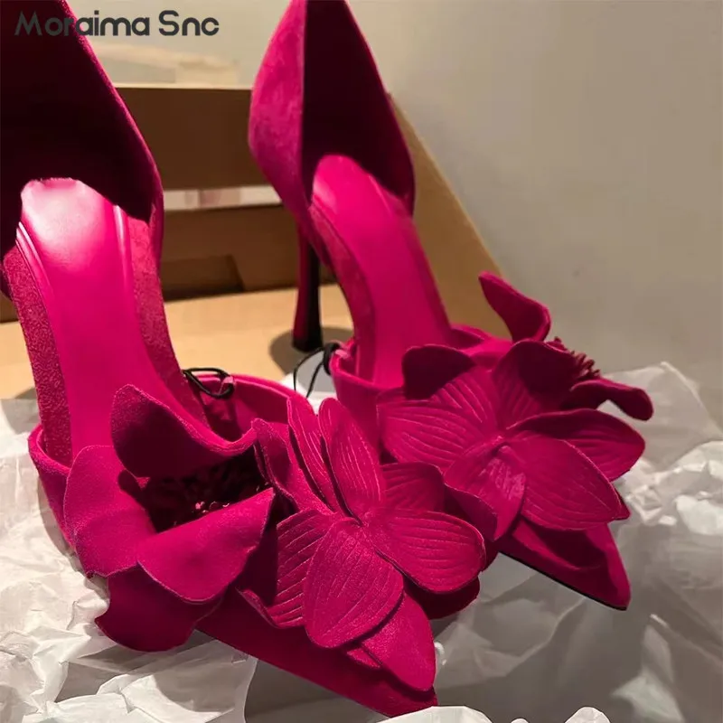 

Rose Red Black Flower Pumps Pointed Toe Stiletto Fashion High Heels Sexy French Fashion Banquet Women's Shoes