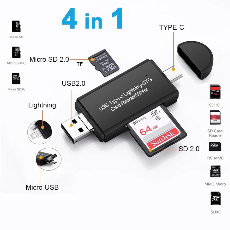 Устройство для чтения SD-карт 4 в 1 USB 3 0 Micro SD/TF |