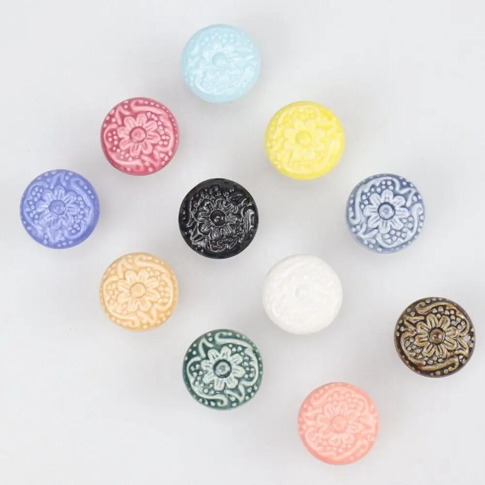 Door Knobs Cabinet Drawer Knobs 1PC Short Ceramic Cabinet Knobs Flower Pull Handles for Door Cabinet Drawer Cupboard Closet Wardrobe Decor Tool