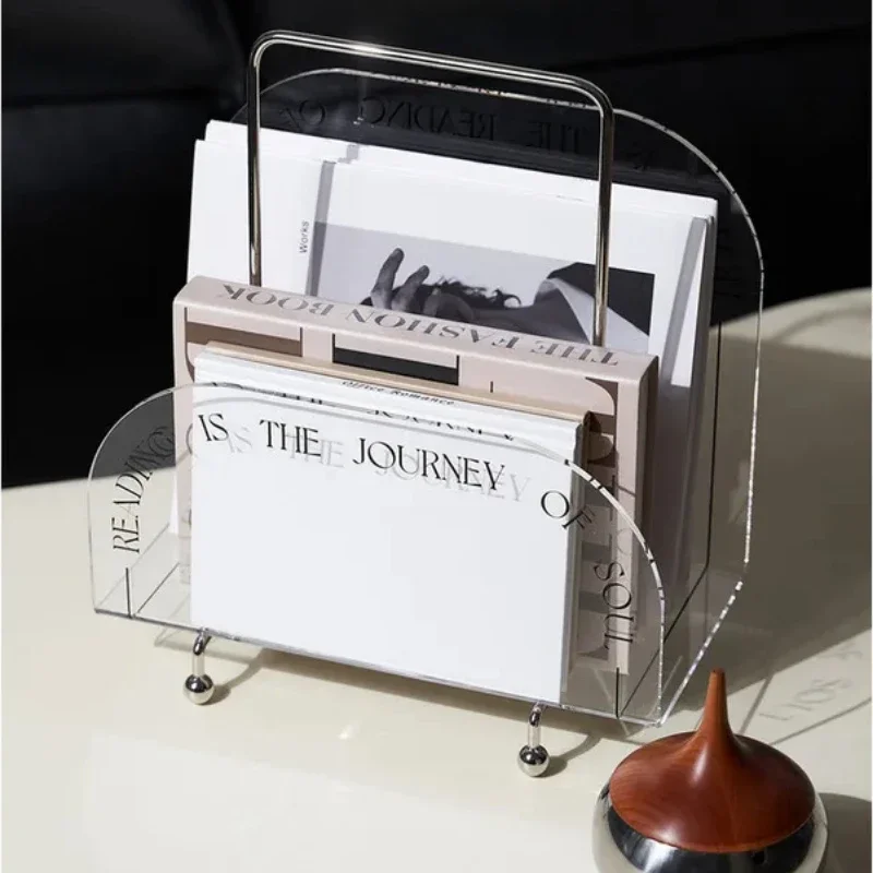 Modern Minimalist Magazine Bookshelf, Floor To Ceiling Desktop Storage Rack, Silver Acrylic Creative Living Room Decoration,