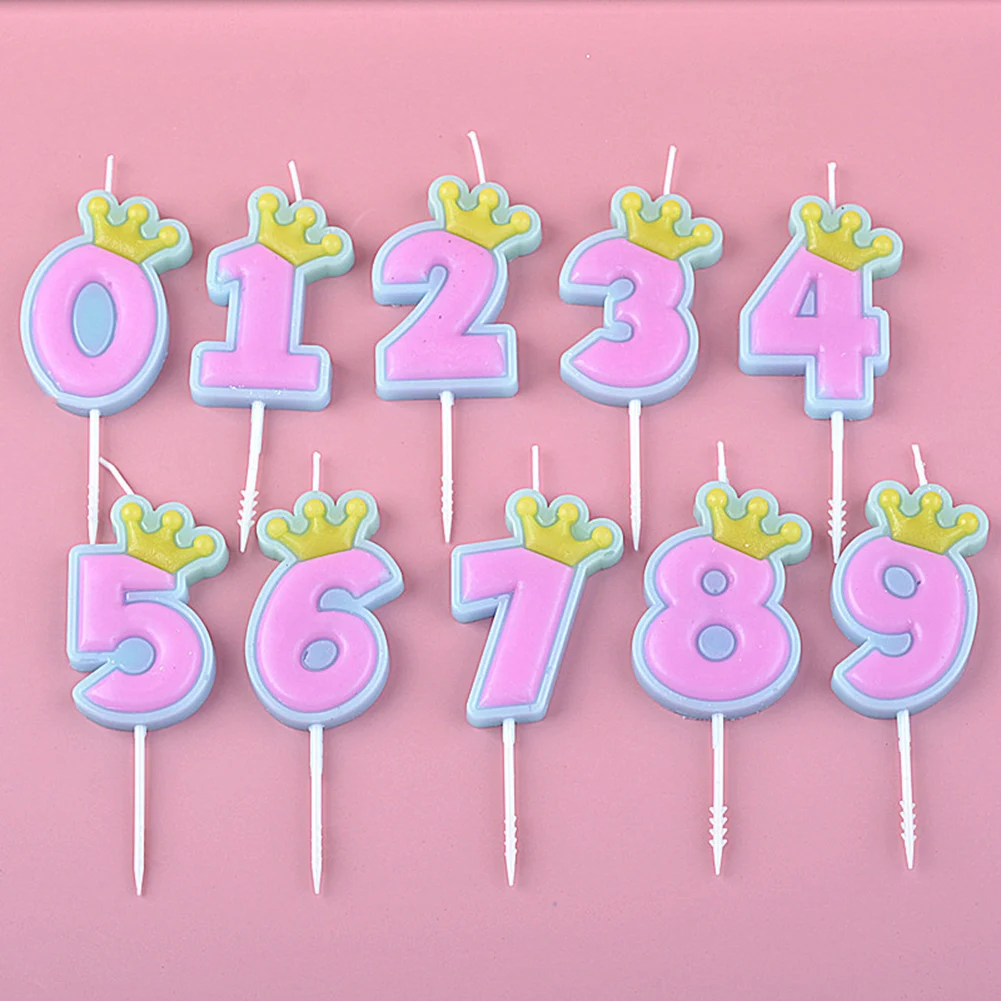 번호 0-9 생일 초, 생일 축하 케이크 초, 어린이 성인 결혼식/파티 크라운 초 케이크 장식 도구, 1 개