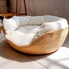 Pets Bed Sofa Bamboo Weaving Four Season Cozy Nest Baskets Waterproof Removable Cushion Cat Mat Kennel Dog Beds Pet Accessories 1