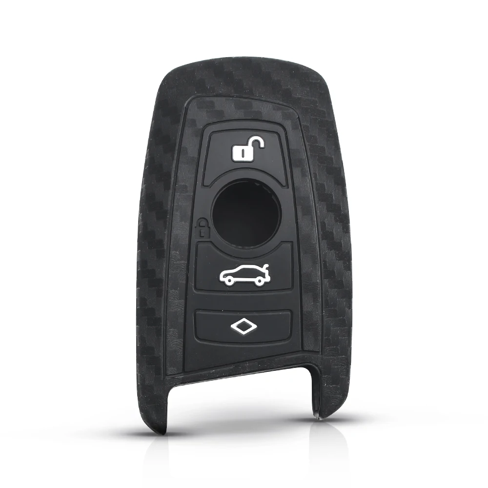 Carbon Fiber Silicone Car Key Case Fob Cover