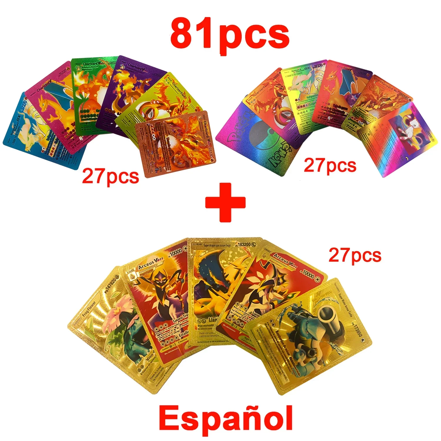 thumbnail image 1 of Colorful Card VMAX Charizard Pikachu Arceus Gold Black Silver English French German Spanish GX Battle Collection Cards, 1 of 5