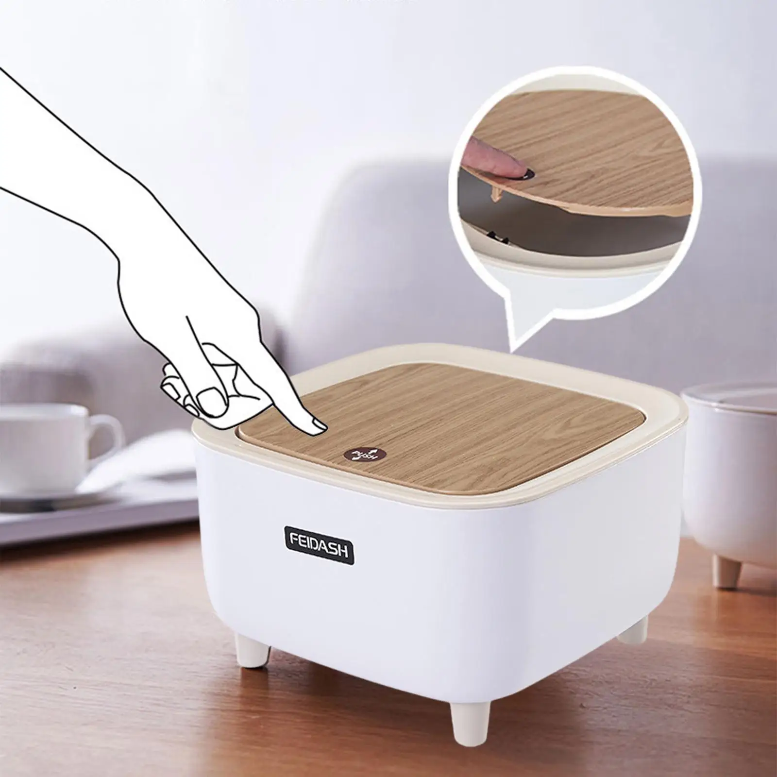 뚜껑이 달린 미끄럼 방지 데스크탑 쓰레기통, 주방 세면대용 조리대 쓰레기통