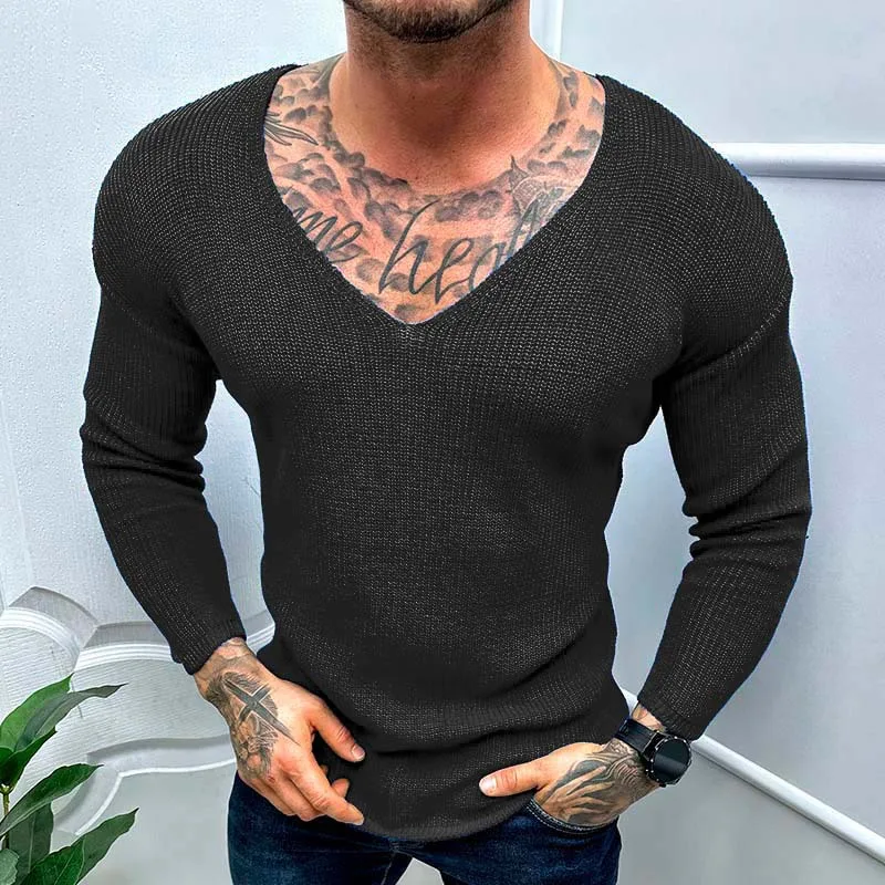 Men's Sweater 2023 Spring And Autumn New Knitted Sweater V-Neck Long Sleeve Thin Bottom Sweater