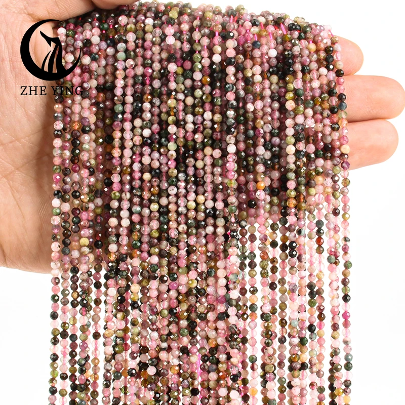 Loose Stone Beads 3mm Natural Faceted Tourmaline Stone Beads 15'' For Jewelry Making
