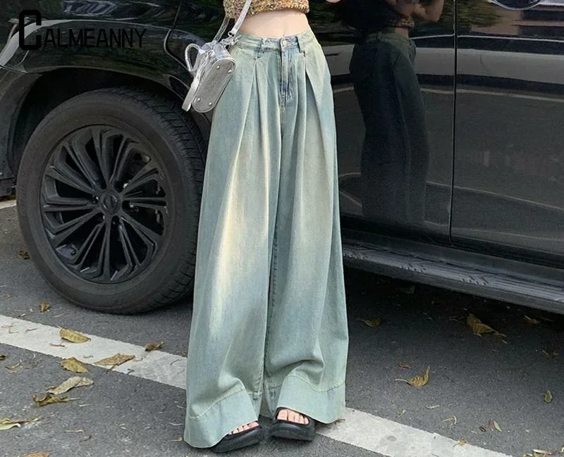 

Women Pants Straight wide leg jeans Harajuku printed Cargo Jeans Y2K Dark Blue brown High Waist Streetwear Baggy Jeans