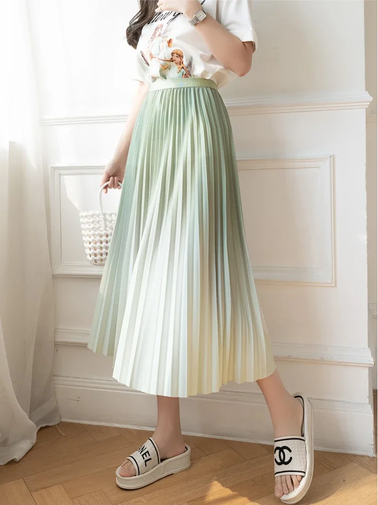 

Gradient Color Pleated Skirt Women Sping Fall Fairycore Drape A-line Mid-length Skirt Female Korean Style Faldas Mujer Y2k