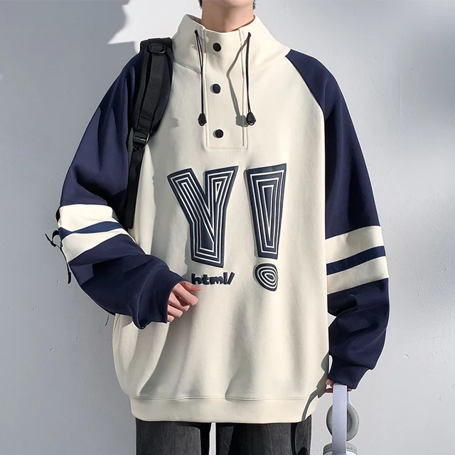 Sweats à capuche patchwork pour hommes et femmes, pulls de sport PVD, col montant, beige, noir, décontracté, à la mode, document d'abonnés 1