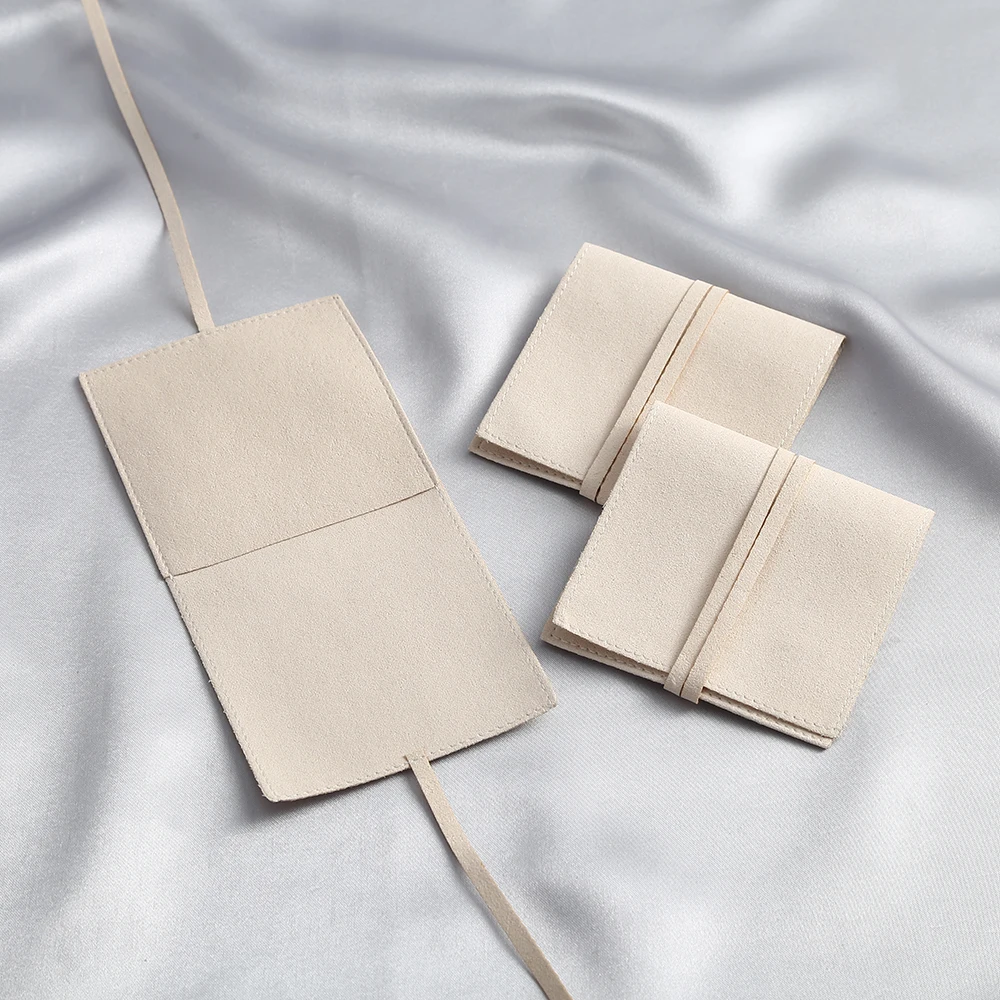 Wholesale Beige Microfiber Jewelry Ring Earrings Suede Envelope Bag with Rope Storange Packaging Pouch Wedding Gift Party jewelry envelope bag coin hangtag pouches ring envelopes mini small parts storage labels