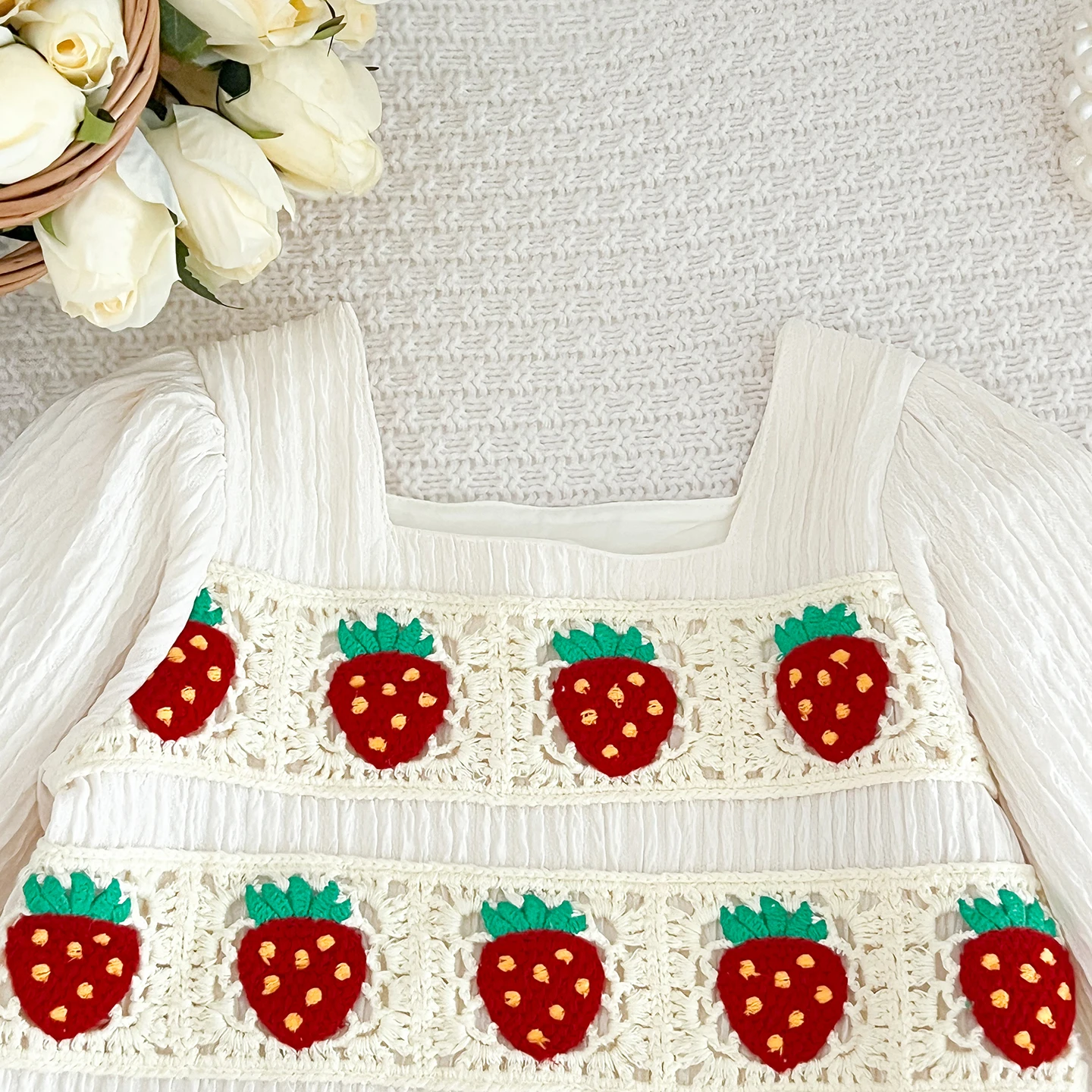 Girls Clothing Sets  Autumn Strawberry Gouhua Long-sleeved Ruffled Top Wide Leg Pants 2-piece Kids Clothes Suit - 3