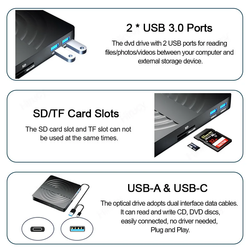 휴대용 외장 블루레이 드라이브, CD DVD RW 광학 드라이브, 3D BD 콤보 플레이어, 노트북 PC 윈도우 맥용 버너, 5 인 1