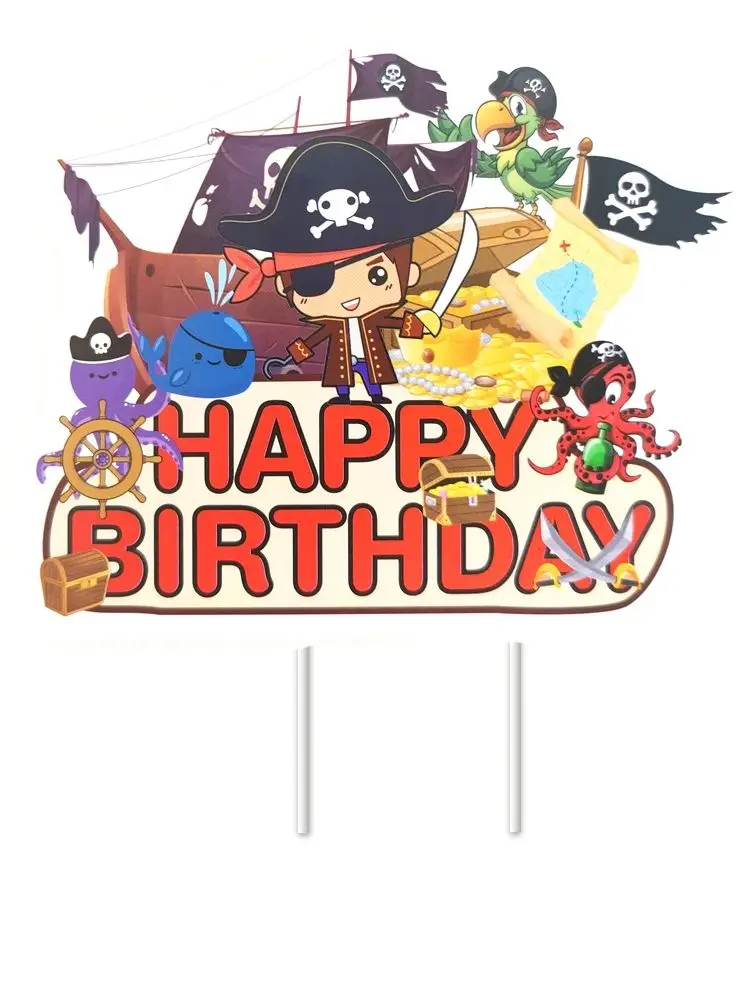 Description Picture 2 of item1pcs/lot Pirate Flag Ship Theme Cake Decoration Cake Card Topper Kids Boys Birthday Party Supplies Baby Shower Cupcake Picks