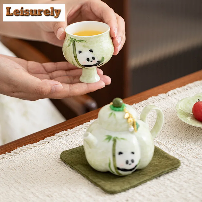 Hand-painted Panda High Foot Teacup Zen Tea Bowl Tea Cup Set Tea-tasting Meditation Cup Jianzhan Master Cups Tea Services Saucer