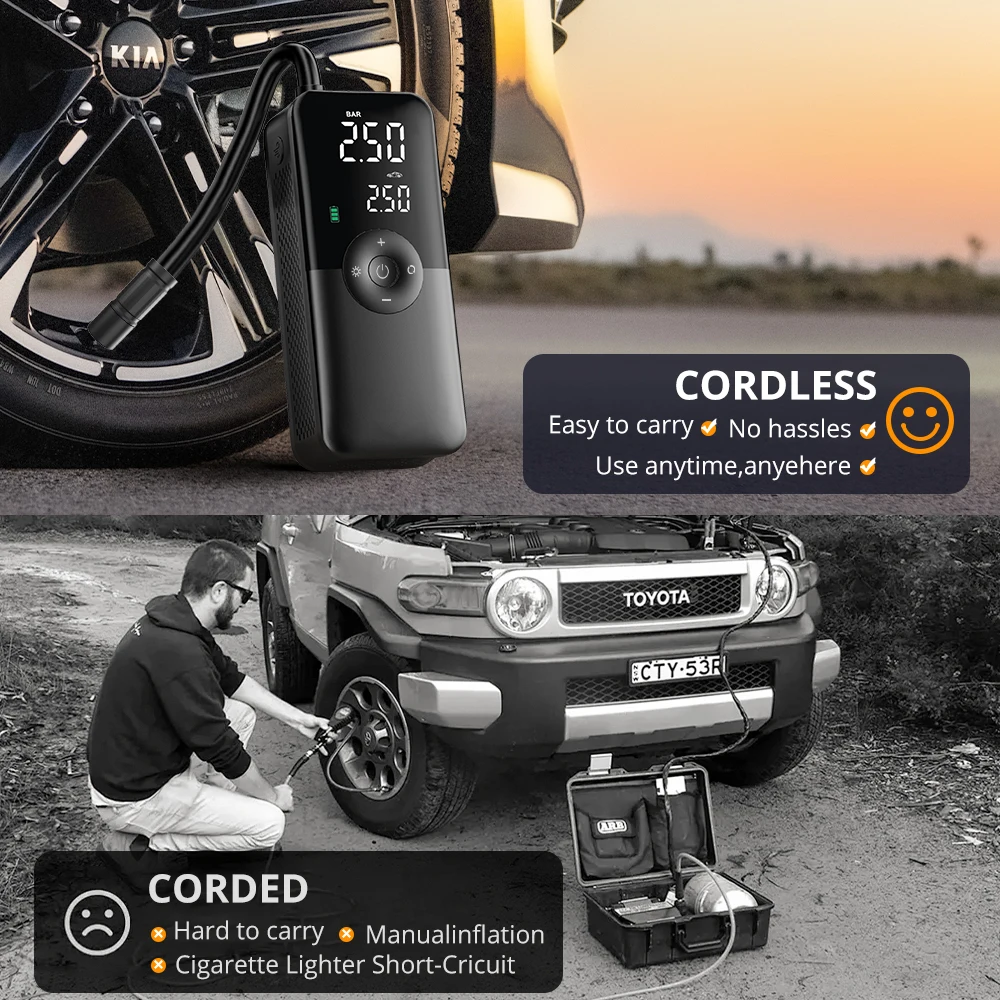 Electric Tire Inflator CARSUN Portable Rechargeable For Car Bicycle