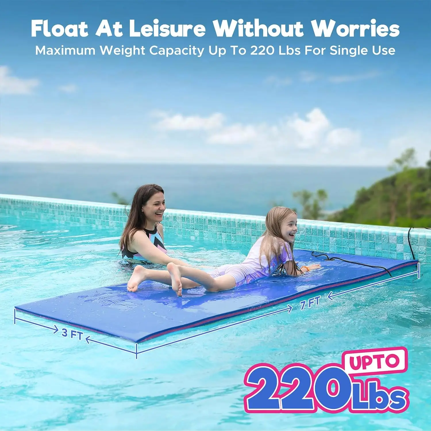 Tear Resistant 3 Layer XPE Foam Floating Water Pad Mat for Pool Lake Ocean