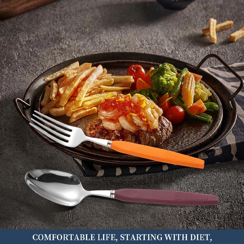 3Pcs Stainless Steel Cutlery Set Polishing Fork Spoon Set Silicone Handle Western Tableware Fork Tea Spoon Kitchen Dinnerware