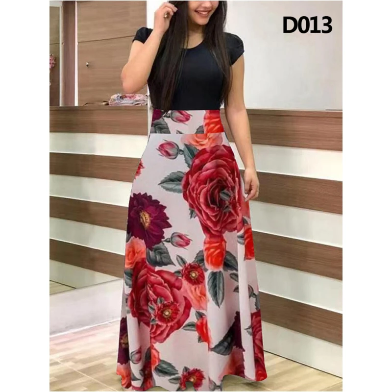 

Bohemian women's summer plus size dress fashion casual retro long dress O-neck short sleeved vest slim fit elegant women's dress