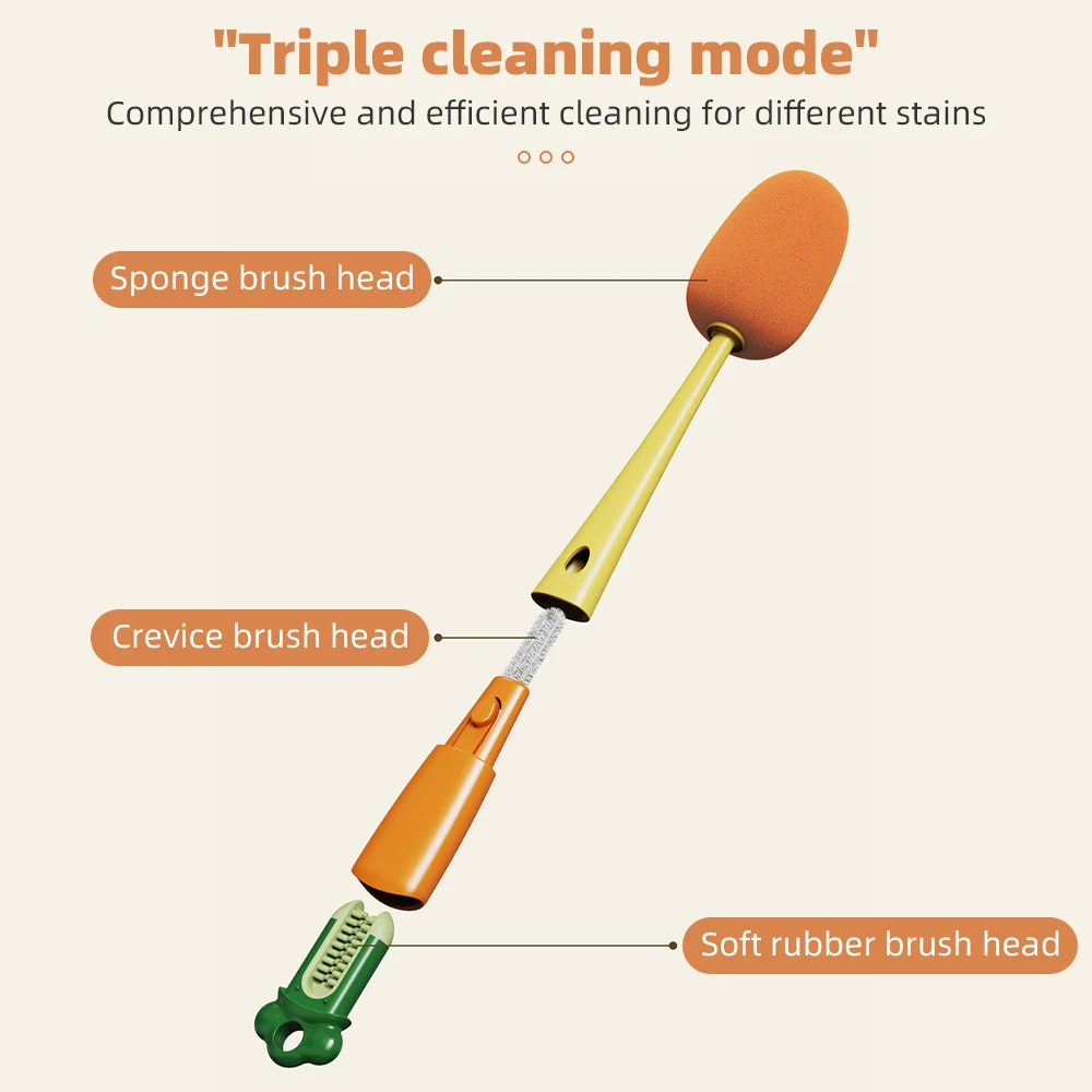 3-in-1 Multifunctional cleaning brush Detachable Sponge cleaning brush  U-shaped silicone Groove Cleaning tool Thermos Cup brush