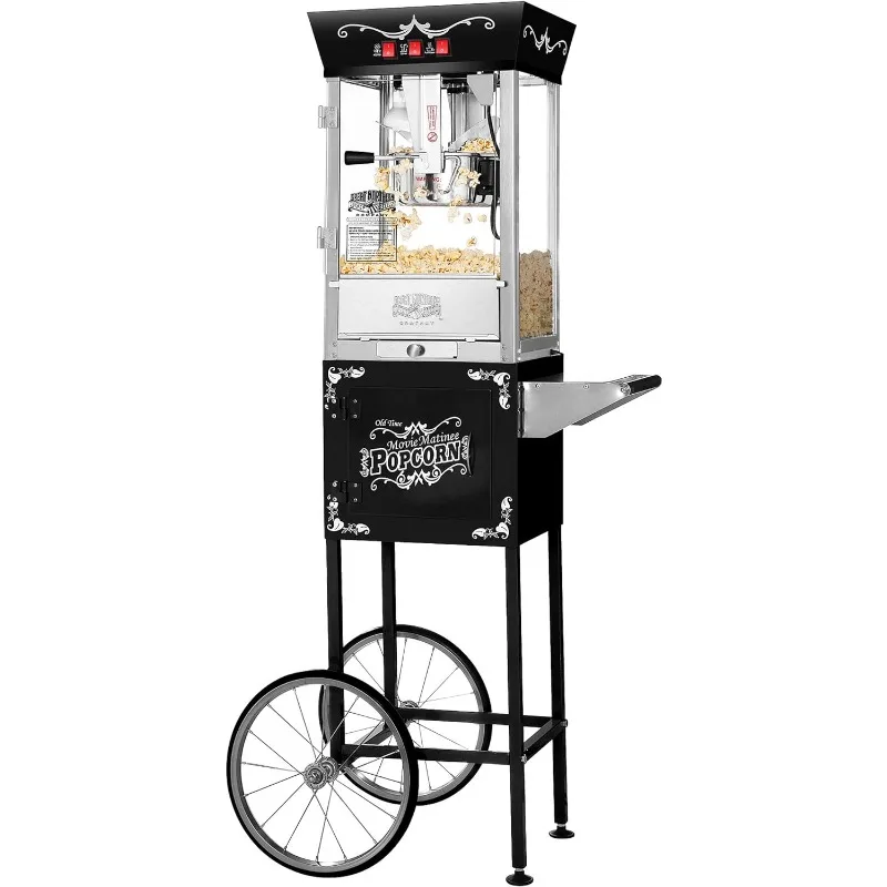 

Great Northern Popcorn Company Black Matinee Movie 8 oz. Ounce Bar Style Antique Popcorn Machine, w/ cart