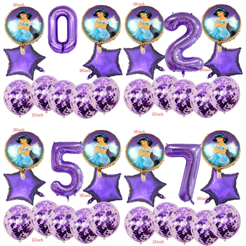 Disney Balloon 10Pcs Cartoon Jasmine Princess Purple Regalo Per Bambini Digital First Year Party Decoration Baby Shower Toy