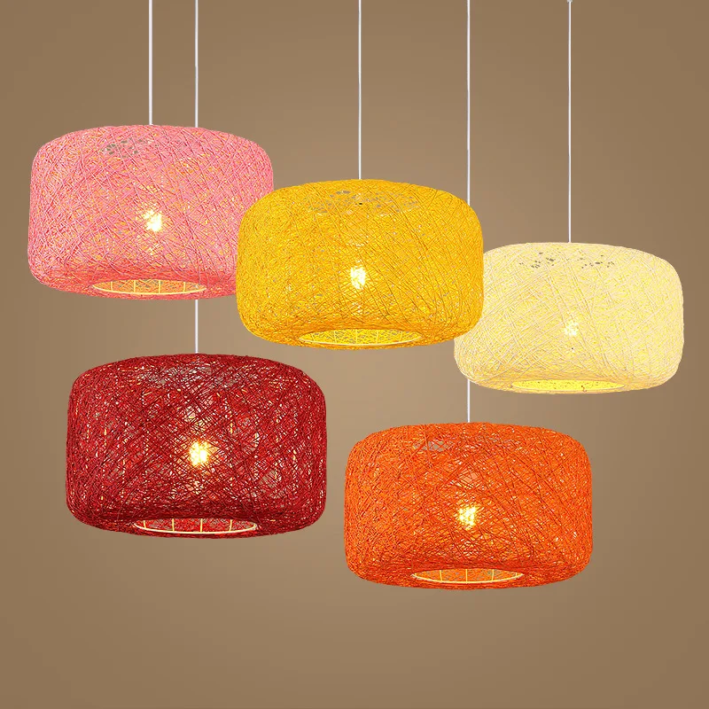 

Creative Restaurant Chandelier Woven Rattan Art Hemp Ball Lamp Bedroom Colorful Countryside Decoration Bird's Nest Lights